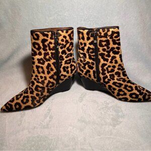 Franco Sarto Athens2 leopard print calf hair wedge booties size 6